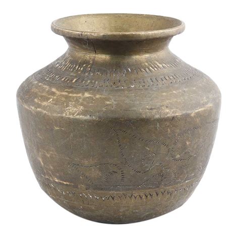 Handmade Brown Patina Big Water Pot Or Matka With Delicate Carving