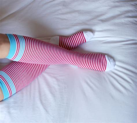 Red White Stripe Knee High Socks Striped Sock Playful Legwear At Between The Sheets