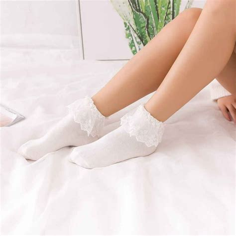 Worallymy Cotton Calcetines Vintage Lace Ruffle Frilly Ankle Socks Princess Girl Cute Sweet