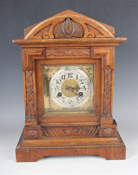 A Late 19th Century German Walnut Mantel Clock With Junghans Eight Day
