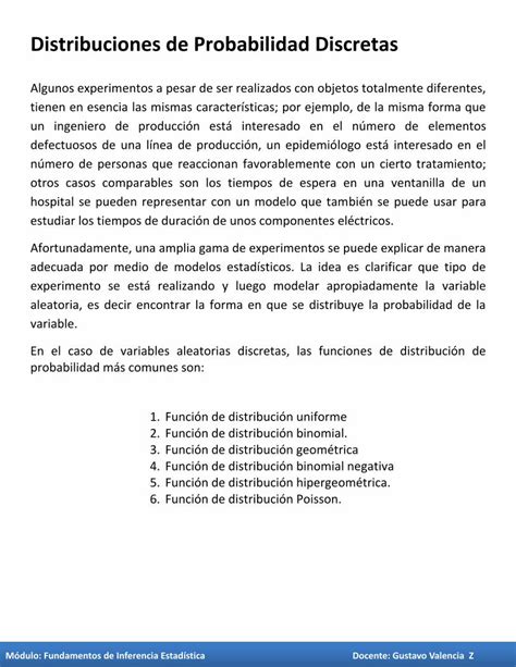 PDF Distribuciones De Probabilidad Discretas Gustavo En