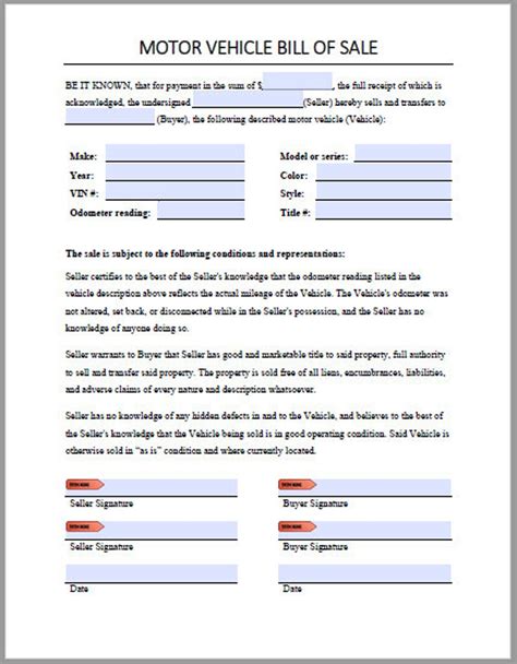 Free Printable Template For Bill Of Sale For Car Ffmeva