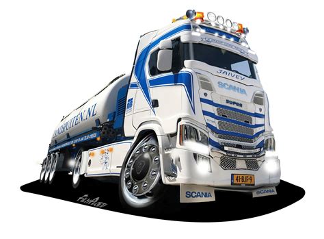 Truckcartoon Carticature Scaniav8 Scanias730 Zandspuiten Boslopik