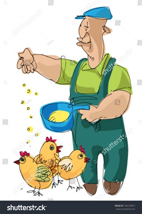 Farmer Feeding Chickens Stock Vector Illustration 104159957 Shutterstock