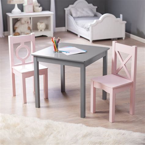 Children's desk, chair and decor. Lipper Hugs and Kisses Table and 2 Chair Set - Gray & Pink ...
