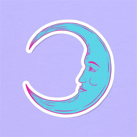 Teal Green Crescent Moon Face Sticker Overlay On A Lavender Background