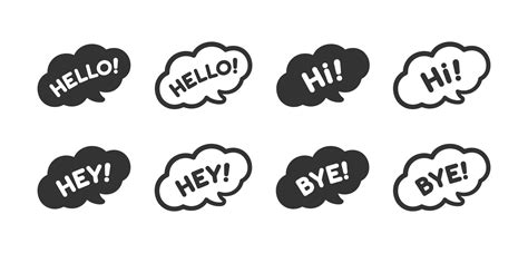 Cute Hello Hi Hey And Bye Greeting Speech Bubble Icon Set Simple