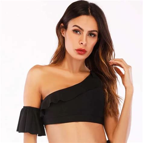 Ruffle Sexy One Shoulder Solid Sports Bra Women Fitness Yoga Bras Gym Padded Sport Top Athletic