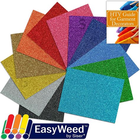Siser Glitter Heat Transfer Assorted Starter Bundle 12 Top Color Sheets