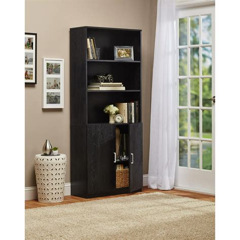Ameriwood Home 3 Shelf Bookcase With Doors Black Ebony Ash Walmart