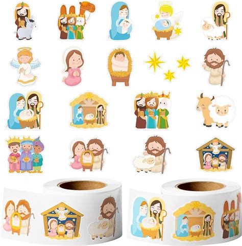 W1cwey 1000pcs Nativity Scene Religious Education Sticker Rolls2 Rolls