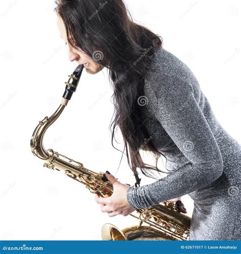Señora Que Juega El Saxofón Imagen de archivo Imagen de hembra mujer