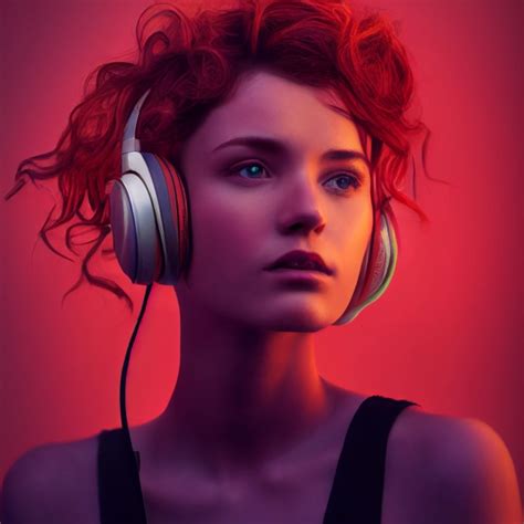 Side Profile Irish Girl With Headphones And Curly Red Midjourney