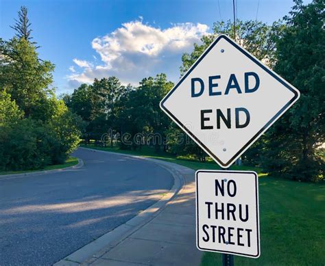 White Warning Road Signs For Dead End Street Stock Image Image Of