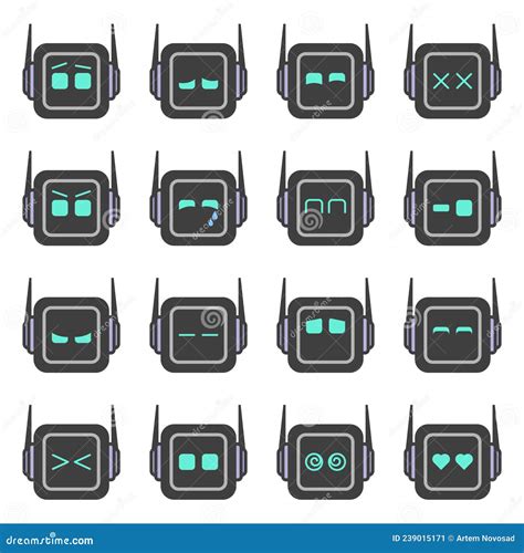 Robot Emotions Set Cute Robots Head Avatar Chat Bot With Different