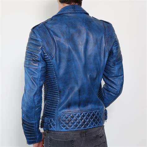 Quilted Motorcycle Leather Jacket // Charcoal + Blue (XS) - Luca