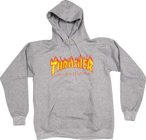 Thrasher Magazine Flames Heather Grey Mens Hooded Sweatshirt X Large
