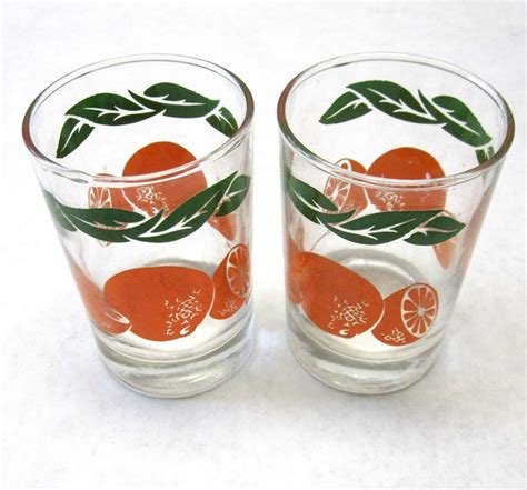 Vintage Orange Juice Glasses Set Of Two Drink Ware Etsy
