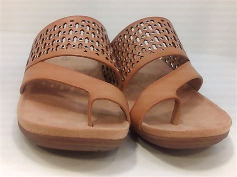 Bare Traps Womens Juny Leather Open Toe Casual Slide Sandals Auburn