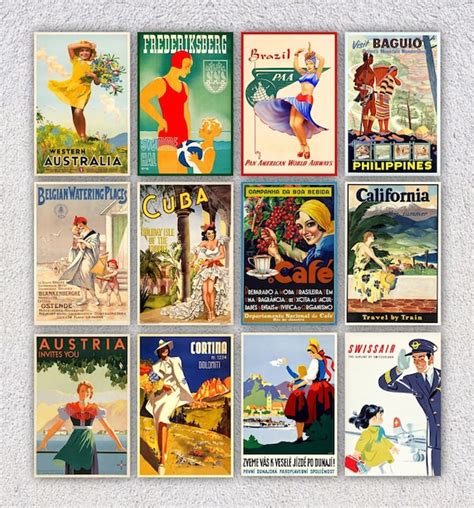 Set Of 12 Vintage Travel Postcards World Travel Postcard Etsy