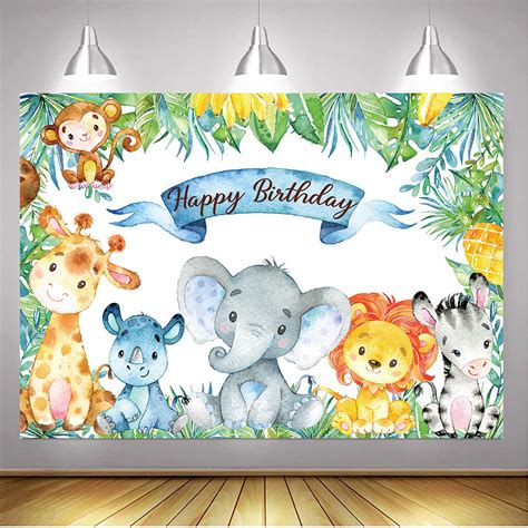 Buy Jungle Safari Theme Birthday Backdrop 7x5ft Forest Animals Happy