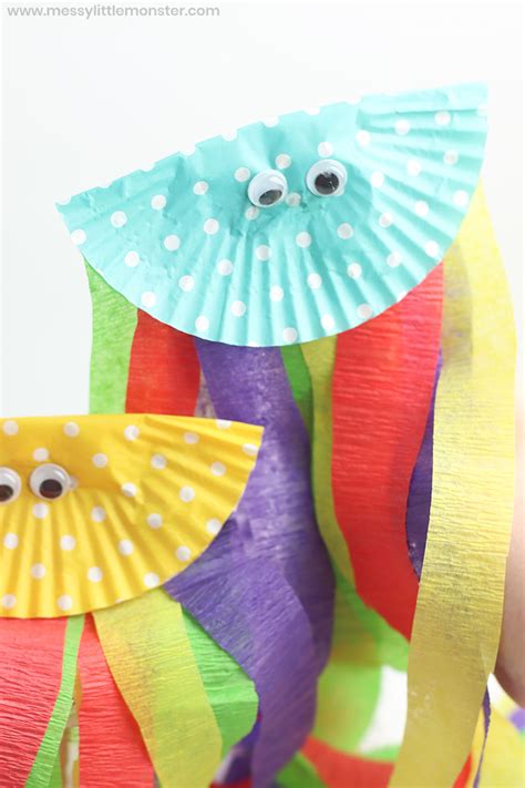 Cupcake Liner Jellyfish Craft Jellyfish Puppets Messy Little Monster