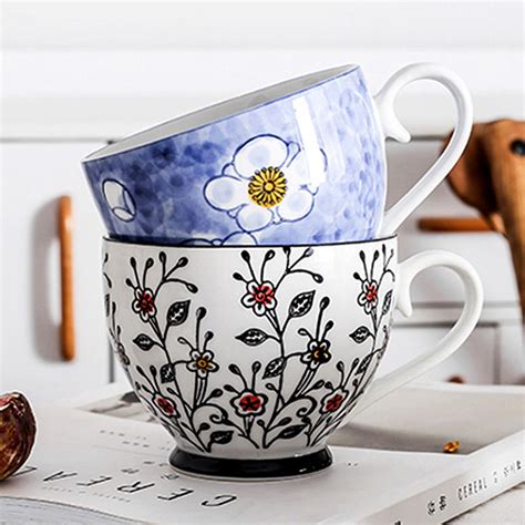Lovely Hand Painted Floral Ceramic Breakfast Tea Coffee Mug Large Tea