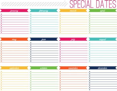 Special Dates Printable Instant Download Wonderful Daily Planner