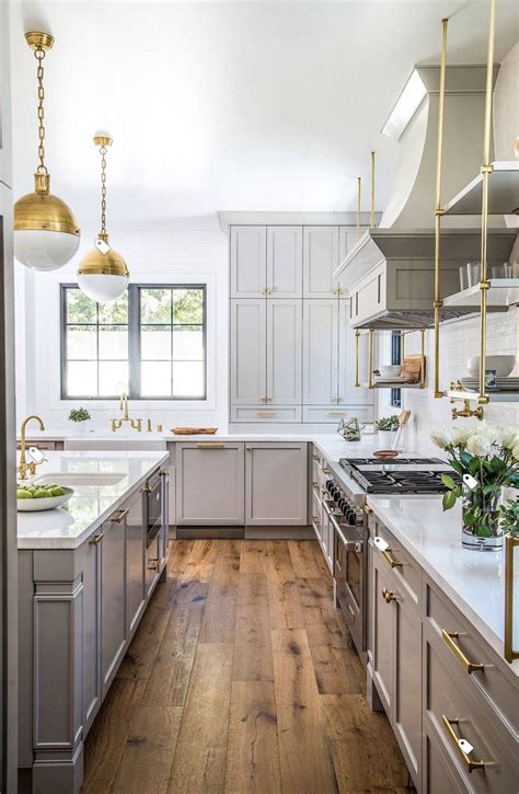 Grey And Brushed Gold Hardware Kitchen Cabinets Decor Modern