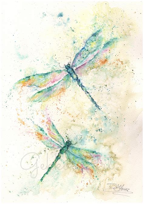 Dragonflies Watercolour Fine Art Print Wildlife Artist Sandi Mower
