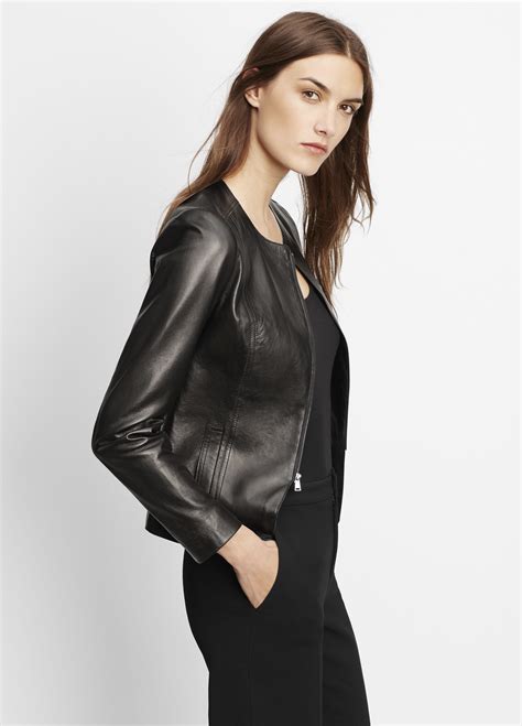 Lyst Vince Tailored Collarless Leather Jacket In Black