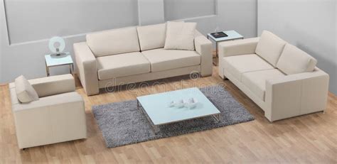 A Modern Minimalist Living Room With Leather Sofa Stock Photo Image