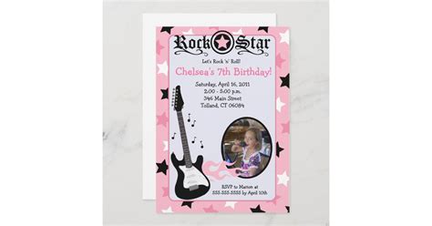 Pink Rock Star Guitar Photo Birthday 5x7 Invitation Zazzle