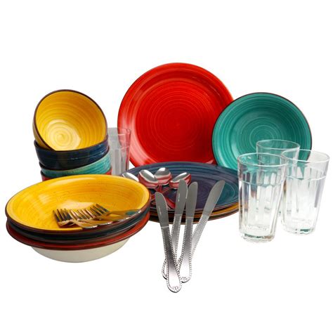 Gibson Home Color Speckle 28 Piece Assorted Color Dinnerware Set