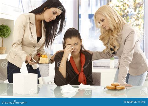 Young Office Workers Comforting Crying Colleague Stock Image Image Of
