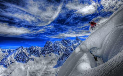 Download Hdr Blue Sky Mountain Snow Winter Skiing Sports Hd Wallpaper
