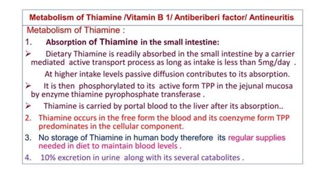 Thiamine Vitamin B1 And Biochemical Aspects Of Beriberi