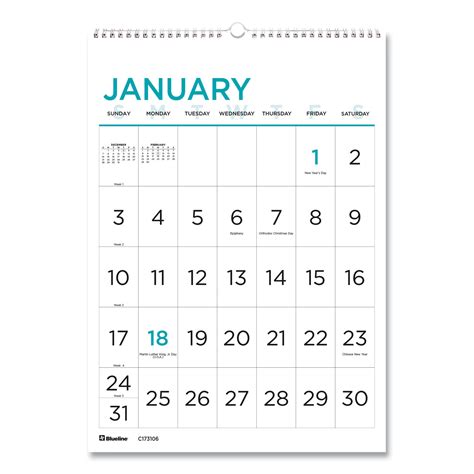 Buy 12 Month Large Print Wall Calendar 12 X 17 Whiteblue 2021