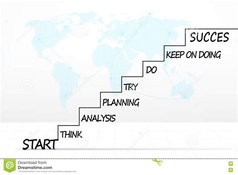 Escaleras Con Plan Y El Mapa Del Mundo De La Estrategia Stock De