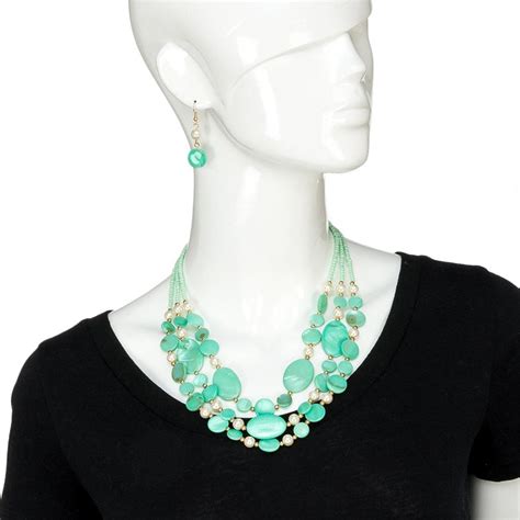 Jewelry Sets Turquoise Multi Row Shell And Pearl Necklace And Earring