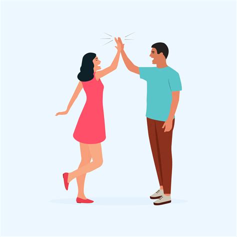 Informal Greeting Flat Vector Illustrationhappy People Giving High