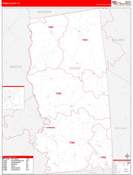 Grimes County Tx Wall Map Red Line Style By Marketmaps