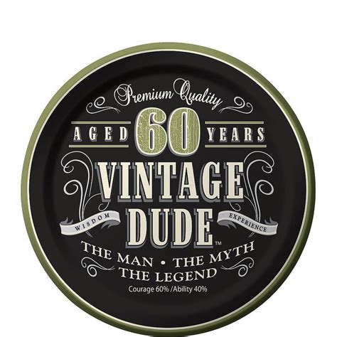 Vintage Dude 60th Birthday Dessert Plates 8ct 60th Birthday Party
