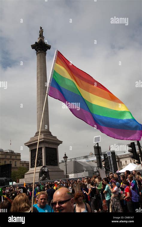 Rainbow Flag Flying At Trafalgar Square During World Pride London Stock