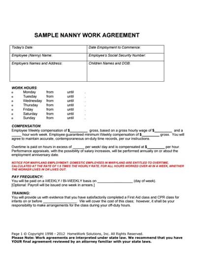Nanny Contract Template Free Download