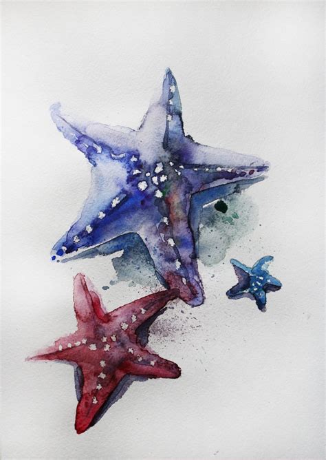 Print Watercolor Painting Starfish Watercolor Fish Star Art Etsy