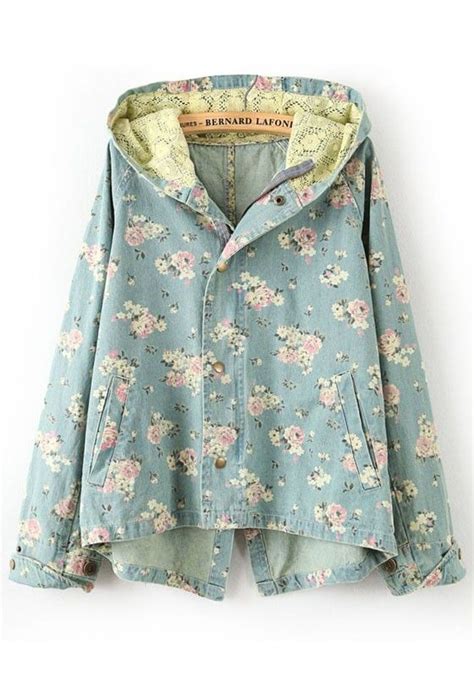 Multicolor Floral Pockets Single Breasted Denim Trench