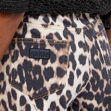 GANNI Printed Denim Leopard Jeans Big Leopard Almond Milk END