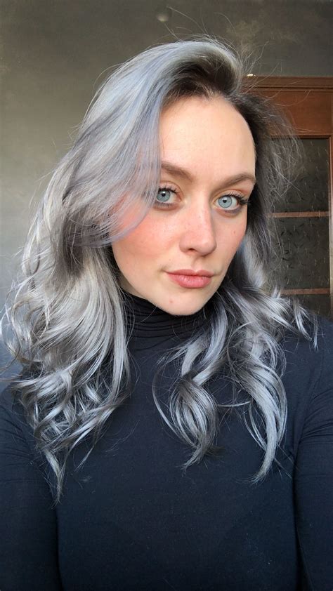 Grey Silver Hair Blue Eyes Medium Length Hair Styles Silver Grey