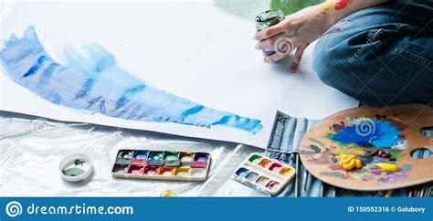 Fine Art Hobby Artist Watercolor Acrylic Paint Stock Photo Image Of